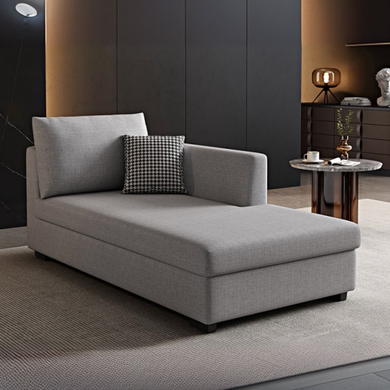 Modern Simple Style Chaise Chair for Bedroom with Solid Color in Light Gray, Butter Color, or Navy Blue, Featuring Left-Arm Chaise, Left Arm, Separable Cushions, and 2 Pillows