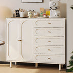 Chalk Casual Raw Wood Combo Dresser with 4/5 Drawers, Hutch, 3 Interior Shelves, Horizontal/Vertical