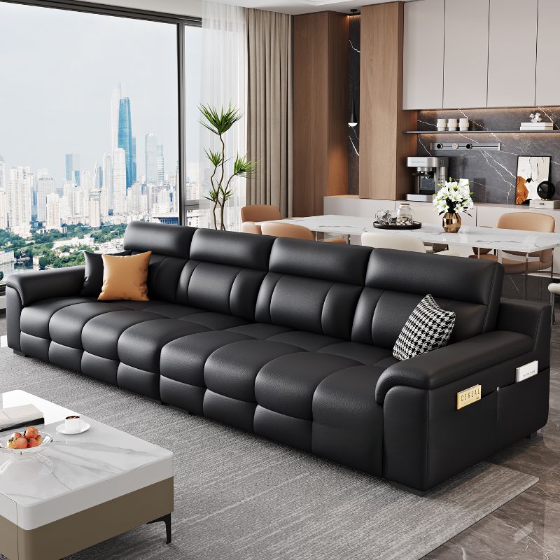 Modish Solid Color Stain Resistant Standard Sofa in Black, 4-seater/3-seater with 2 Pillows
