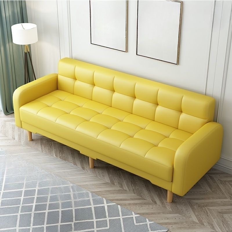 Square Arm Foldable Convertible Sofa with Biscuit Back for Living Spaces