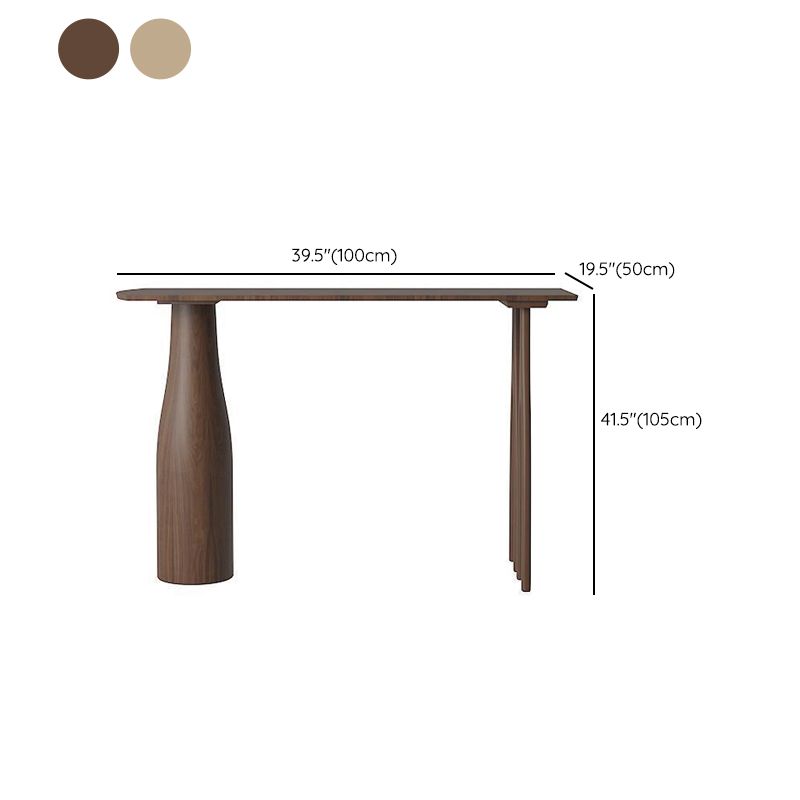 Coffee Wood/Natural Asymmetrical High Top Table in Natural Pine Wood with Three Legs and Upholstered Chair