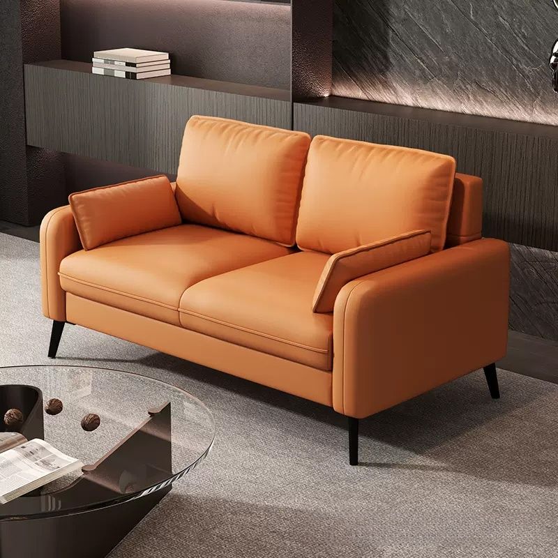 Contemporary Modern Solid Color Scratch-durable Loveseat in Pu Leather with Midnight Black/Olive Green/Light Brown Upholstery, 2-seater with 2 Pillows