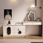 Chalk Modish Large Vanity Set with Natural Wood Table Top, 5 Drawers/8 Drawers, Light Up Mirror, No Suspension