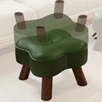 Casual Unique Solid Color Standard Ottoman in Pleather with Chalk/Jade Green/Sepia Stitch-tufted Upholstery