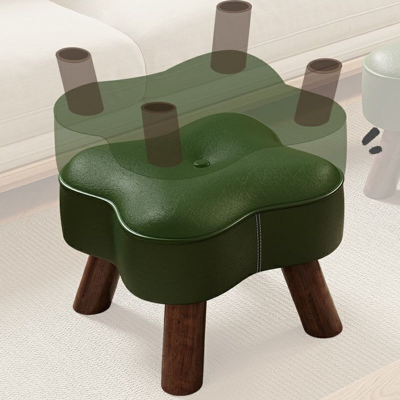 Casual Unique Solid Color Standard Ottoman in Pleather with Chalk/Jade Green/Sepia Stitch-tufted Upholstery