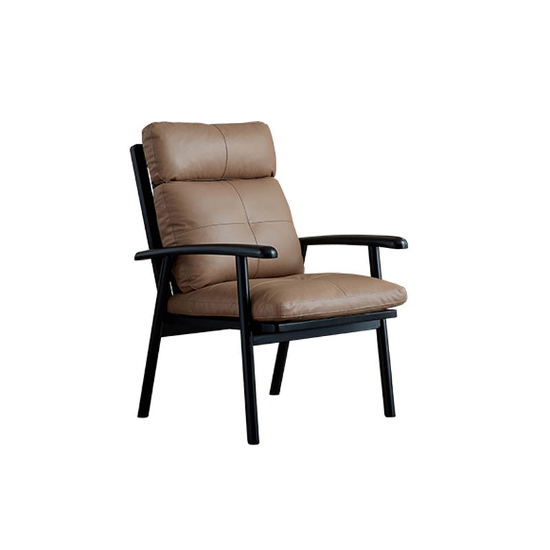 Art Deco Solid Color Arm Chair with Sewn Pillow Back in Ink/Light Brown, Arms, and Removable Cushions