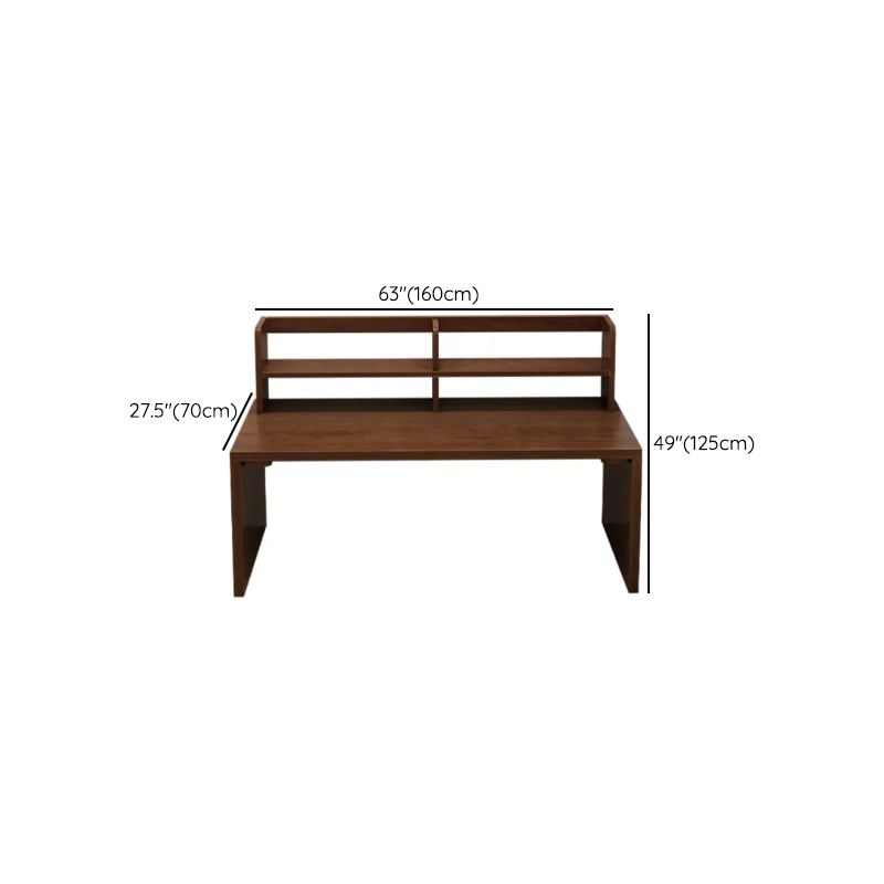 Sepia Writing Desk with Sleigh Base and Hutch, Featuring Storage and Odor Resistant Durability, Unattached with Exterior Shelf