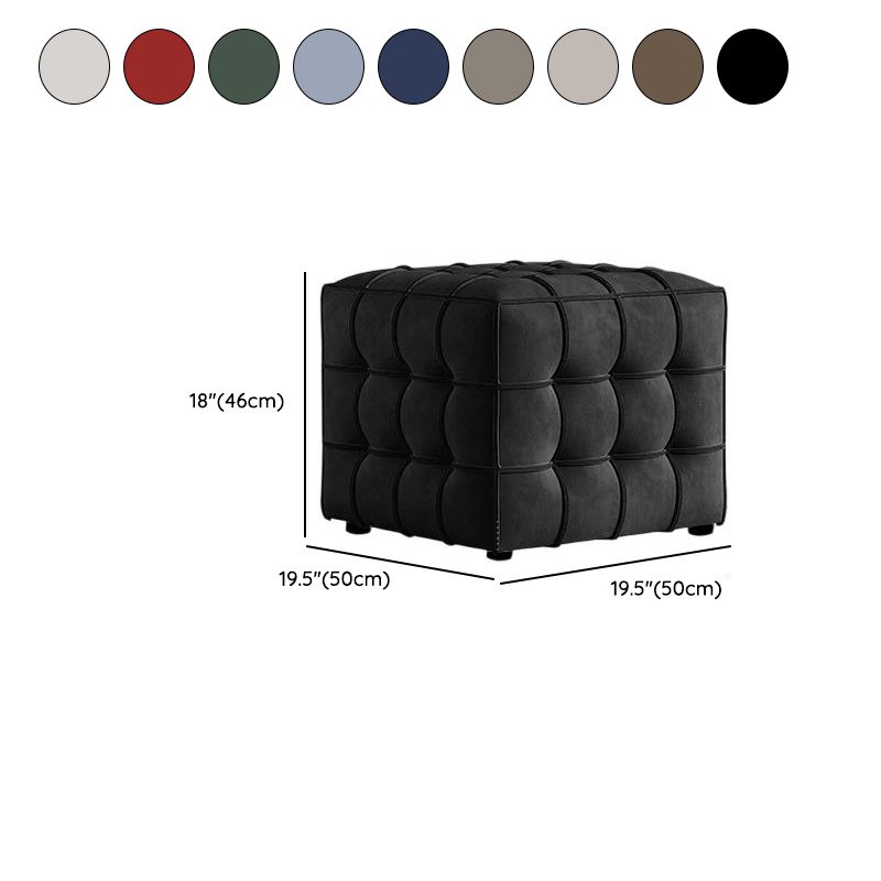Modish Square Solid Color Standard Ottoman in Genuine Leather with Light Gray/Maroon/Navy Blue Button-tufted Upholstery