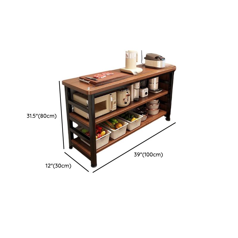 Modish Rectangle Kitchen Island with 3/2 Shelves, Manufactured Wood Countertop, Open Storage in Brown/Natural