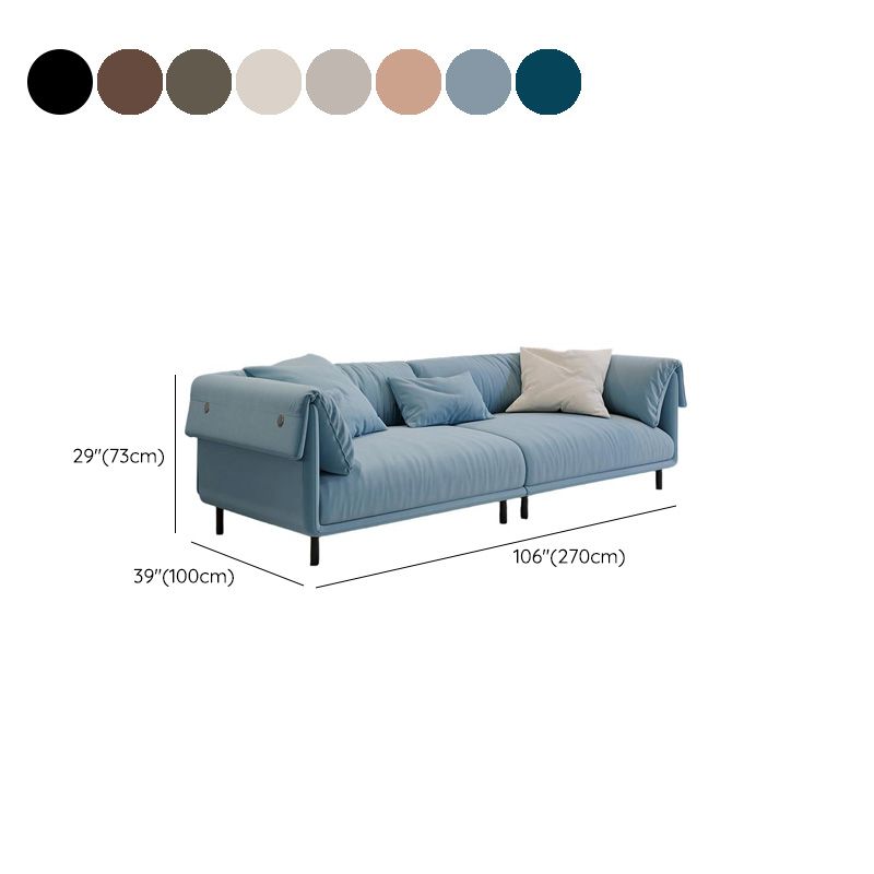 Drawing Room Standard Sofa in Genuine Leather/Flannel with White/Cerulean/Tan Upholstery, Armrest, and 3 Pillows