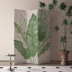 Screen Divider in Sage with Opaque Light Filtration, Fold-up Natural Wood Frame, 3/4 Panels, Double Sided Print, and Independent Design