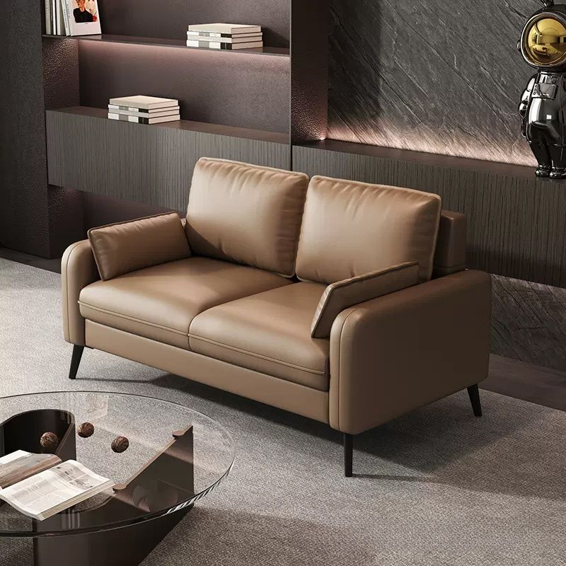 Contemporary Modern Solid Color Scratch-durable Loveseat in Pu Leather with Midnight Black/Olive Green/Light Brown Upholstery, 2-seater with 2 Pillows