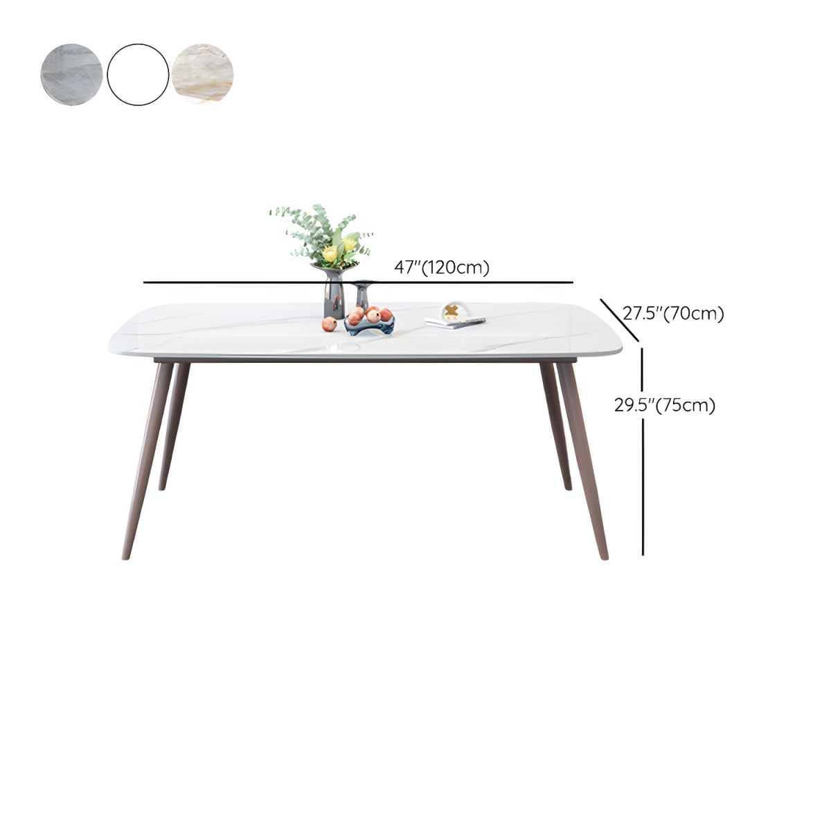 7-Piece Metal Modern Dining Set with Slate Table Top and Upholstered Chairs in Violet Color