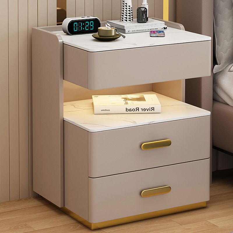 Modish Glass Nightstand With Drawer Organization Featuring Illuminating Lighting