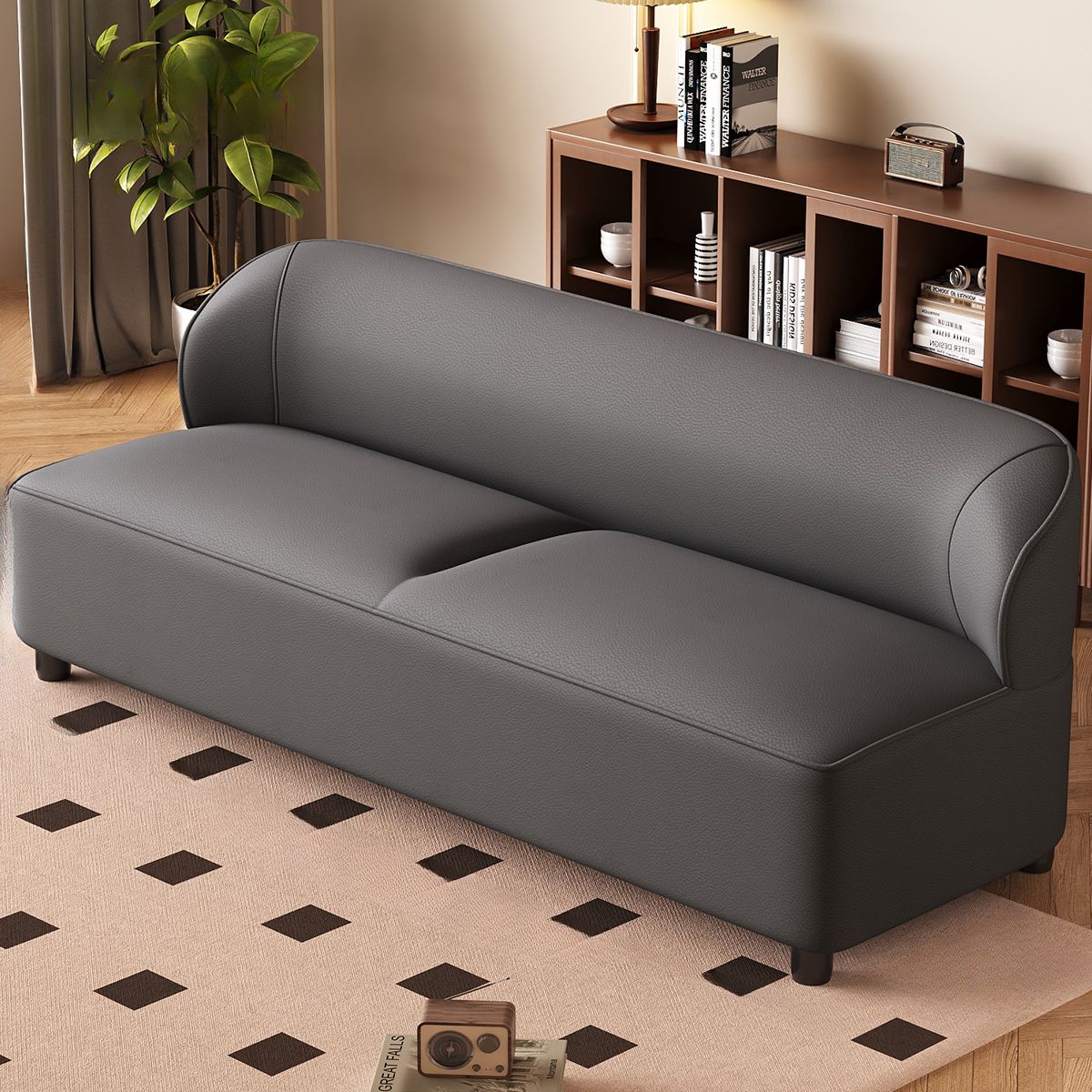 Trendy Solid Color Scratch-immune Loveseat in Synthetic Leather with Dark Gray/Light Green/Amber Color for 2 People