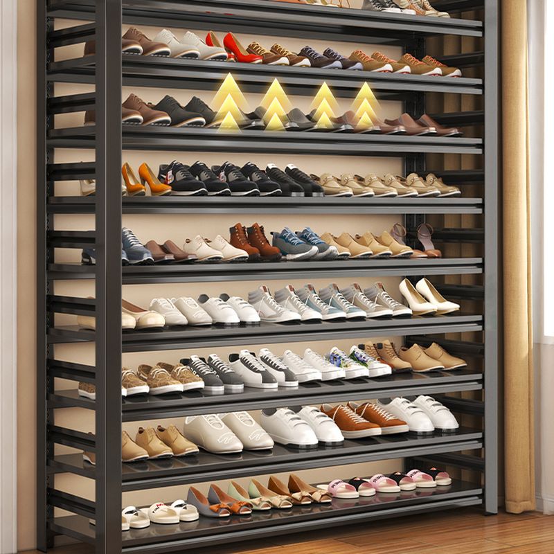 Art Deco Steel Rectangle Ink Finish Shoe Rack with Adjustable Shelves for 40+ Pairs in Drawing Room