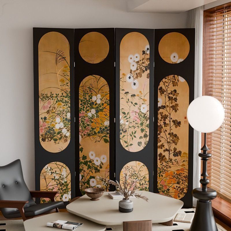 Minimalist Opaque Fold-up Screen Divider with Laminate Frame, 4 Panels, Double Sided Print, and Independent Design