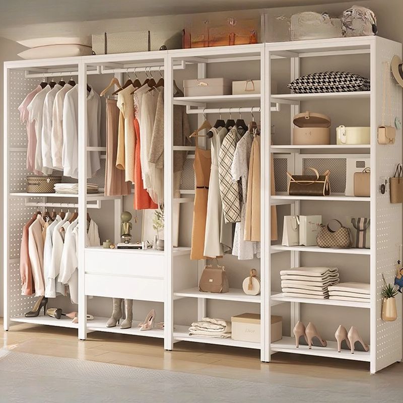 Chalk Contemporary Steel Coat Rack with Receptacle, 3 Shelves/2 Shelves, Alloy Bench, and Shoe Storage