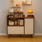 Art Deco Narrow Sideboard with Closet, 2 Shelves, Pantry Hutch, Laminate Countertop, and 3/2 Doors