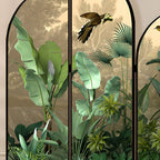 Screen Divider Minimalist Opaque Fold-up with Natural Wood Frame, 3 Panels, Double Sided Print, and Independent Design