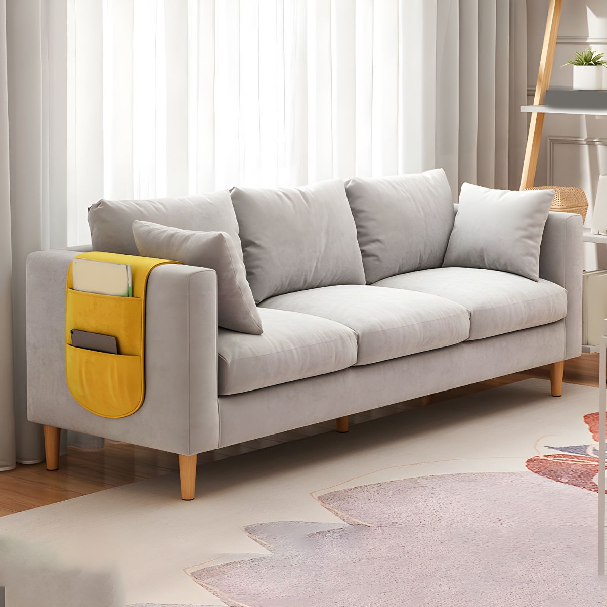 Contemporary Velvet Square Arm Sofa with Storage for Three People