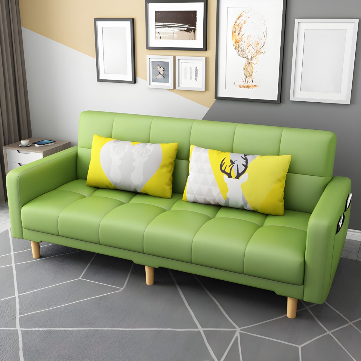 Square Arm Modern Storage Sofa with Biscuit Back Convertible Sofa for Living Room