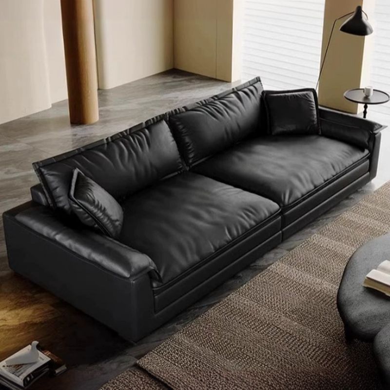 Modish Solid Color Stain Resistant Standard/Single Sofa in Black for 4/3/5 Person with 2 Pillows