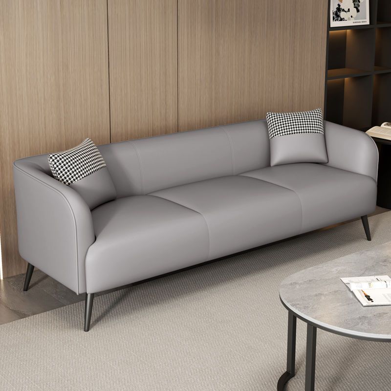 Modern Solid Color Scratch-defiant Standard Sofa in Grey/Dark Blue/Ivory, 3-seater with 2 Pillows