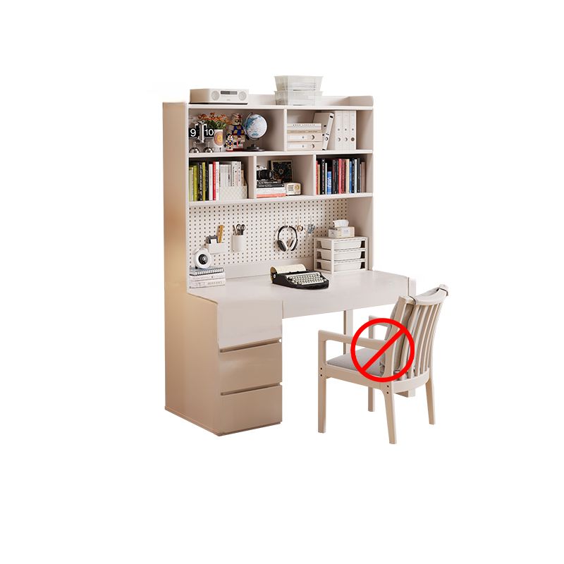 Modern Rectangular Natural Wood Desk in Chalk/Auburn/Unfinished Color with Drawers, Exterior Shelf, and Hutch