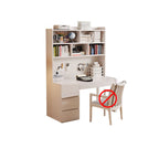 Modern Rectangular Natural Wood Desk in Chalk/Auburn/Unfinished Color with Drawers, Exterior Shelf, and Hutch