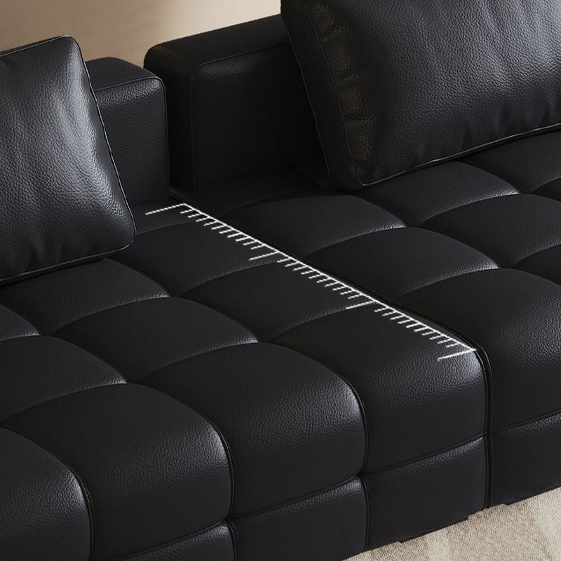 Contemporary Modern Solid Color Stain Resistant Standard Sofa in Ink with Arm, Seats 7/4-seater/6-seater, and 2 Pillows