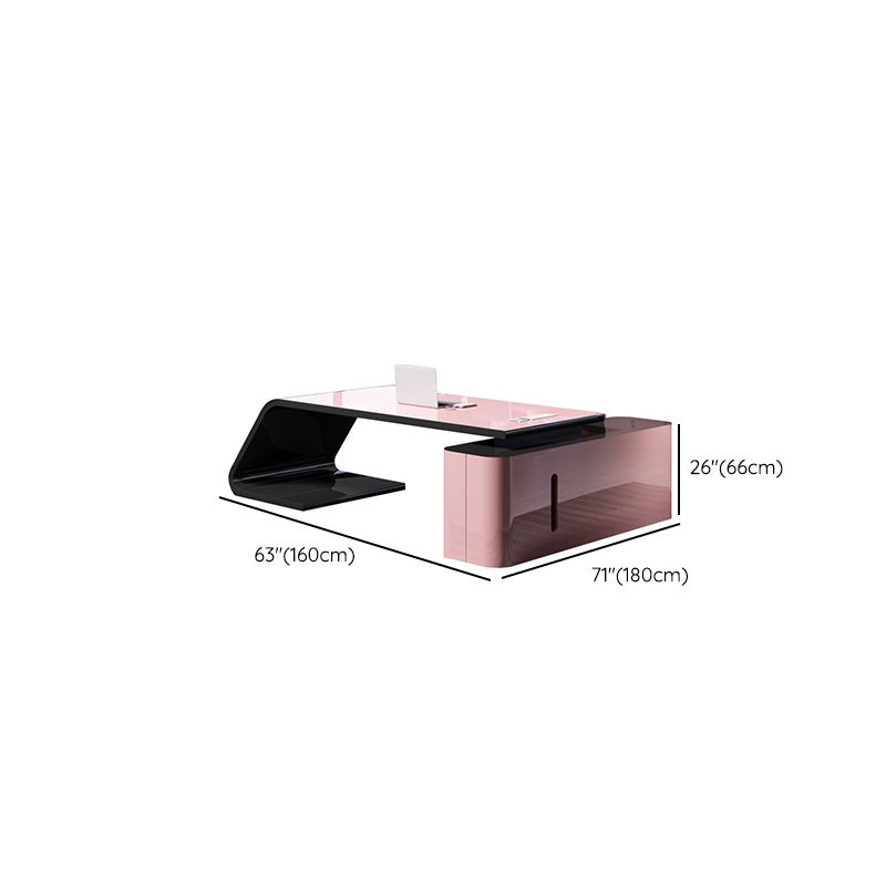 Rose Executive Desk with 3 Drawers, Cabinet, Exterior Shelf, Cable Management, Cooling Hole & Pedestal Base, Scratch Resistant