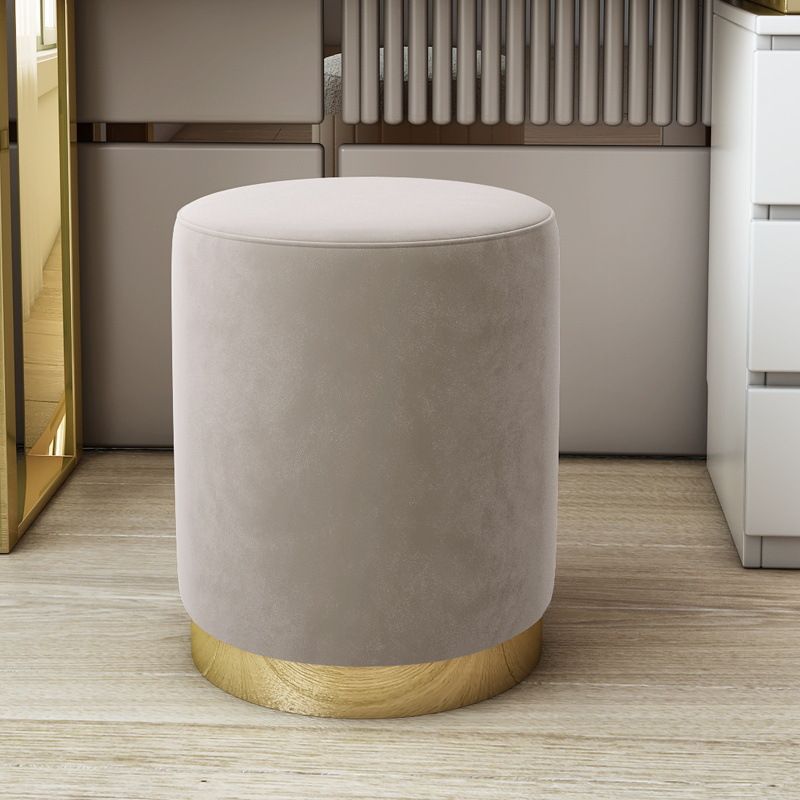Art Deco Circular Solid Color Standard Ottoman in Dove Grey/Chalk/Peony