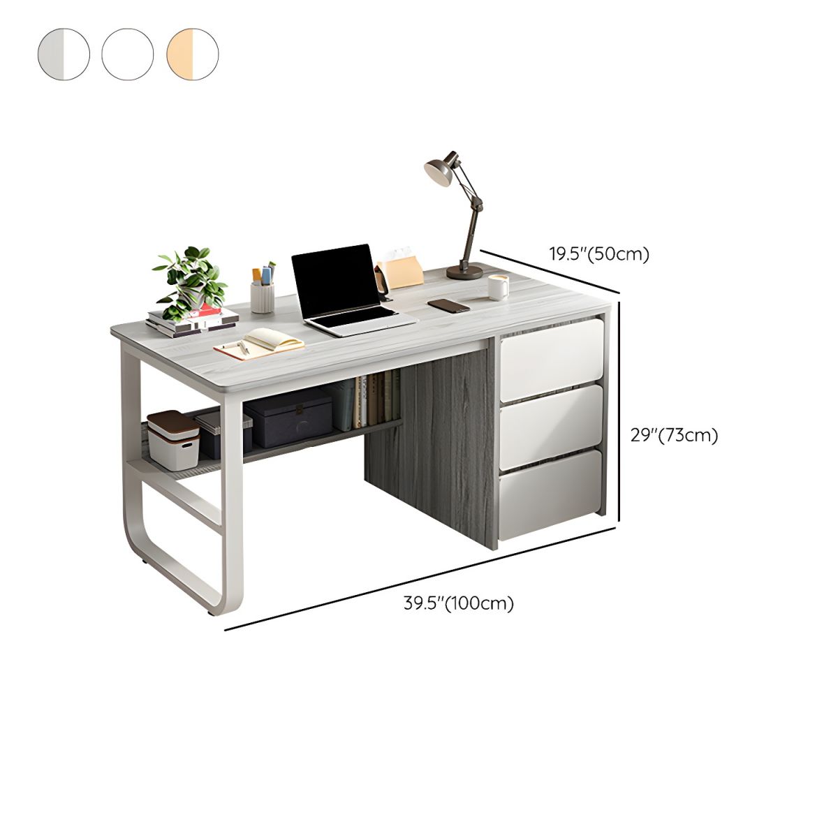 Contemporary Wood in White Writing Desk Shape in Rectangular with 3 Drawers