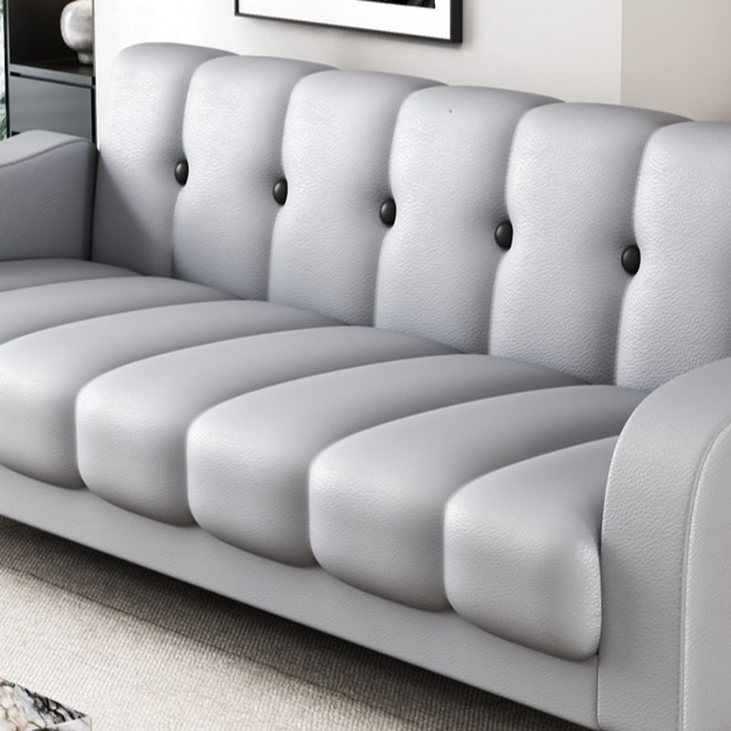 Contemporary Modern Solid Color Scratch-durable Convertible Sofa in Pu Leather with Midnight Black/Gray/White Upholstery, Seats 3/2-seater, with Receptacle Storage