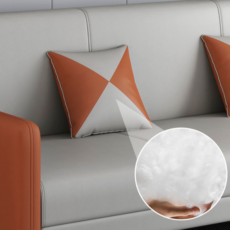 Trendy Solid Color Stain Resistant Standard Sofa in Grey/Cerulean/Beige with Arm, 4-seater/Seats 3 and 2 Pillows