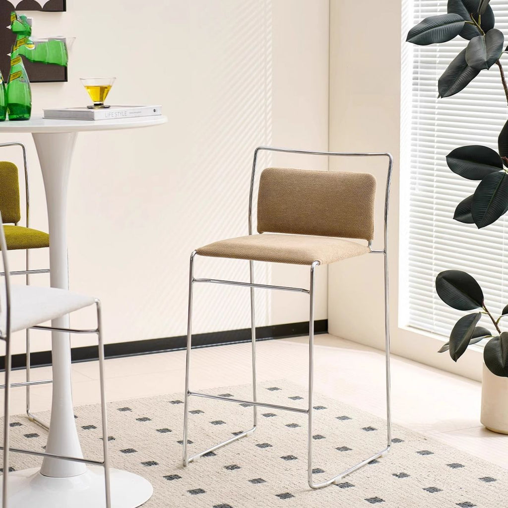 Casual Soft Seating Bar Stools in Midnight Black/White/Amber Color with Back, Pileable, Rectangle Seat Style, and Leg Rest
