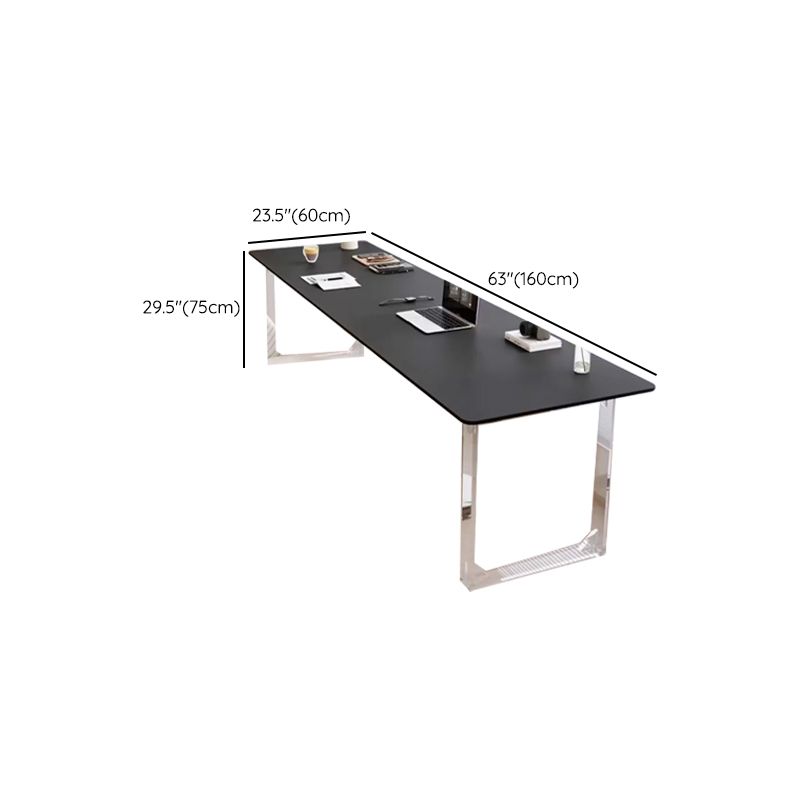 Casual Writing Desk with Easy Assembly, Scratch-proof Sleigh Base, Ink Pine Wood/Slate Top
