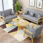 Modern Linen Small Sofa with Square Arm and Tight Back - Natural Wood Leg Color