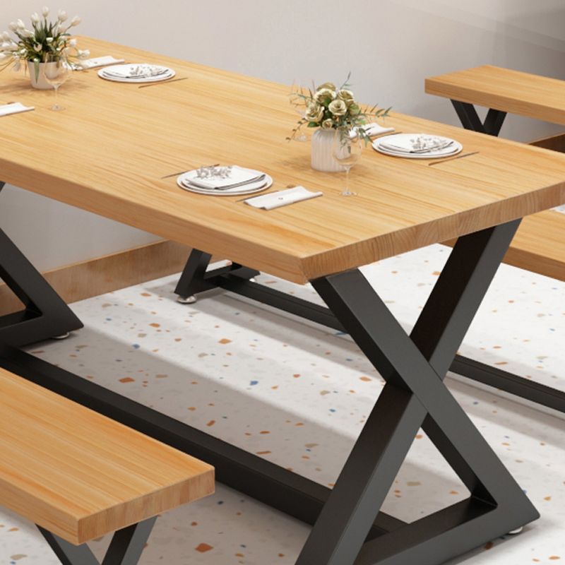 Contemporary Ink Solid Wood Kitchen & Dining Table with Trestle Base, Fixed Table, Waterproof for 6-person Seat/4-person Seating