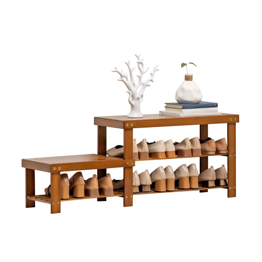 Art Deco Light Brown Bambusa Rectangle Shoe Rack with 2 Shelves for 1-10 Pairs in Drawing Room