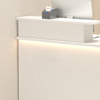 Rectangle Manufactured Wood Reception Desk with Stone Top, Locker, Keyboard Tray, and Filing Cabinet