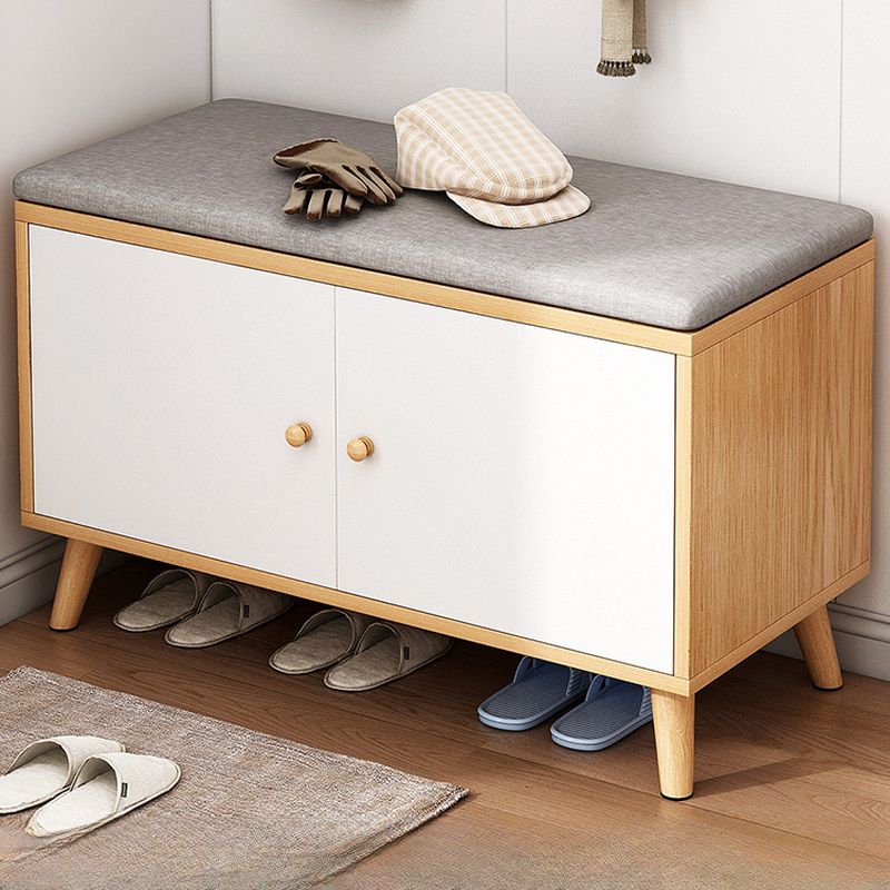 Modern Engineered Wood Shoe Storage Bench with 2 Tiers, Shelf, Gate, Dustproof Cover, and Closed Back
