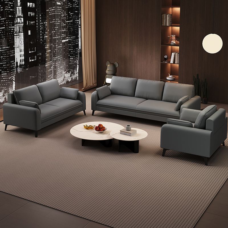 Trendy Solid Color Water Resistant Standard Sofa in Grey/Cerulean/Amber Color with Arm, Seats 3 with 2 Pillows