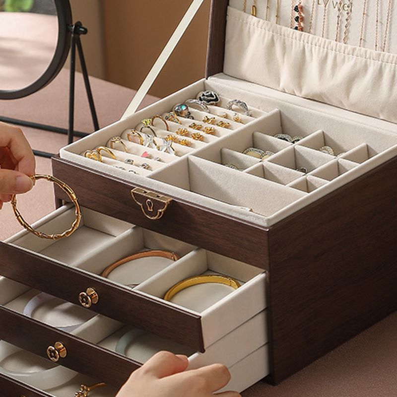 Modern & Contemporary Artificial Leather Solid Color Lockable Jewelry Armoire