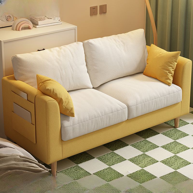 Loveseat in Flannel with Light Gray/Butter Color/Off-White Upholstery and Armrest