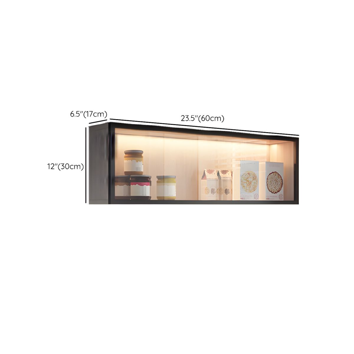 Contemporary Faux Wood Wall Mounted Display Cabinet with Glass Door in Grey