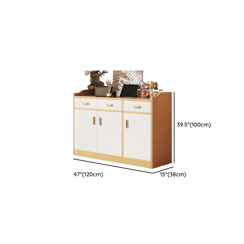 Modern Simple Style Narrow Sideboard with 3 Drawers, Hutch, 2 Shelves, Engineered Wood Countertop, and 3 Doors