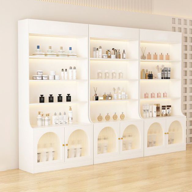 Fitted Detached Ground Display Stand in Wood with 5 Shelves, Locker and Open-air Storage in a Trendy Style