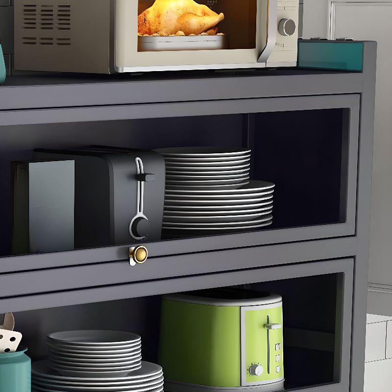 Storm Gray Microwave Shelf Cabinet with 2 Shelves and Metal Countertop, Self-supporting